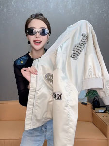 Womens Short Baseball Jacket 2026 Spring New Style Small Size Super Cute Pilot Jacket Commute Style Loose Fit Long Sleeve