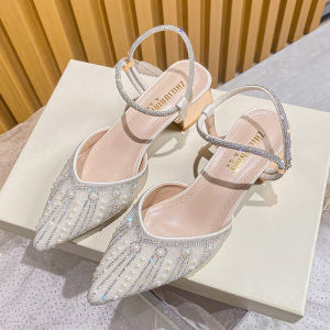 Rhinestone Closed Toe Sandals Womens Summer Large Size Womens Chunky Heel Shoes 40-43 Small Size Sandals Flats 334 Wedding Shoes Bridal Shoes