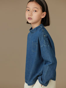 Haitou Childrens Clothing Spring/Summer Thin Kids Long Sleeves Shirt Boys Girls Shirt Denim Tops Stand Collar Outwear Childrens