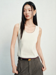 PEACEBIRD | Business Style Color Block U-Neck Wide Strap Knitted Tank Top