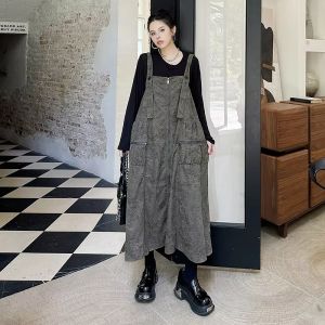 XITAO Spaghetti Strap Square Collar Sleeveless Dresses Zipper Patchwork Solid Color Pullover  Dress 2024 Autumn HQQ2381