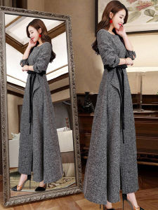 Spring Autumn Knitted Long Sleeve Dress Slim Fit High Waist Cotton Gown Elegant Fashionable Ladylike Style Su Xiao Cheng Brand