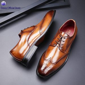 Mens Business Casual Leather Shoes round Toe Derby Shoes Comfortable Breathable Rubber Outsole Wear-resistant Office Dress Shoes