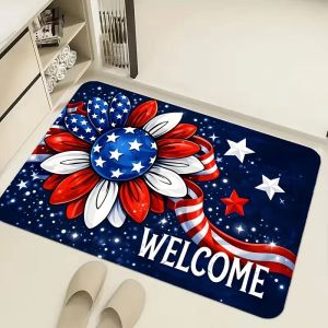 VIKAMA God Bless America Patriotic Doormat Non-Slip Absorbent Floor Mat for Entryway 4th of July Home Decor Entryway