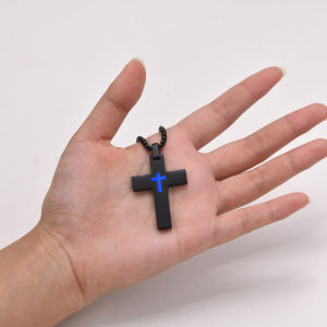Kemstone Stainless Steel Small Cross Black Blue Gold Plated Mens Pendant Necklace Jewelry