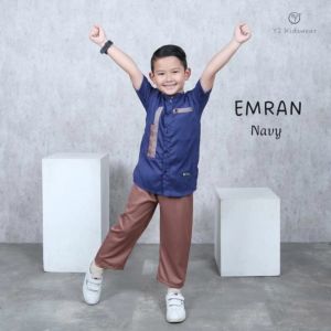 Setelan Pakaian Muslim Anak Laki-laki Baju Koko Kurta Emran Lengan Pendek 2-10 Tahun Katun Madinah