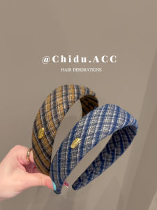 Early Autumn Plaid College Style Hairband 2025 New Retro High Hairline Outdoor Daily Hairpin Headwear Fashionable Hair Accessories