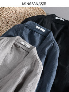 Loose Linen Long Sleeve Shirt Jacket Mens Spring New Style Artistic Casual Fashion Outerwear Pure Color Youth Popular Trend