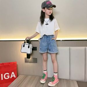 SUKAL กางเกงขาสั้นเด็กหญิง, กางเกงยีนส์เด็กหญิง, กางเกงลำลองเด็กผู้หญิง, กางเกงขาสั้นผ้าเดนิมสำหรับเด็กผู้หญิงฤดูร้อนบางเด็กกางเกงลำลองหลวมๆของนักเรียน เหมาะสำหรับเด็กอายุ 2-14 ปี