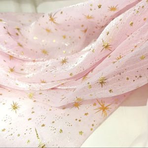 Vải Organza Ánh Kim Lấp Lánh Hình Sao Trăng 100% Polyester Vải Tuyn Crepe Mạ Vàng Dùng Cho May Vá Thủ Công Chất Liệu Làm Áo Đầm Tay Rộng Rộng 150cm