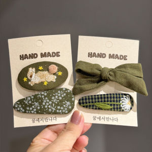 Korean Style Green Fabric Butterfly Knot Hair Clip Childrens Accessories Girls Side Clip Headwear Autumn Fashion