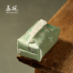 Muyan Handmade Embroidered Silk Paper Towel Holder Luxury Home Tea Room Fabric Storage Box Tea Ceremony Paper Towel Bag