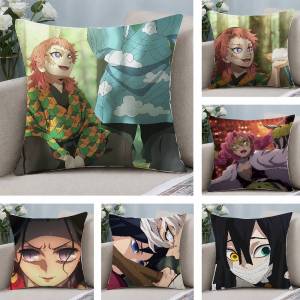 Bandai | Demon Slayer Kamado Siblings Anime Plush Pillow Cover Soft Short Plush Cushion Cover For Sofa Bedroom Home Decor Gift Decoration