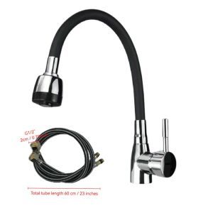 Modern 304 stainless steel kitchen faucet with silicone hose - adjustable ceramic valve core no electricity required.