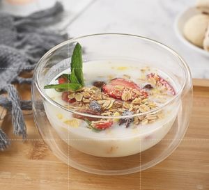 Double Layer Heat-resistant High Borosilicate Glass Bowl Salad Bowl Microwave Tableware Ice Cream Heatproof Dinnerware