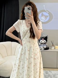 SENWA | Resort-Style French Gentle V-Neck Flower Print Maxi Dress