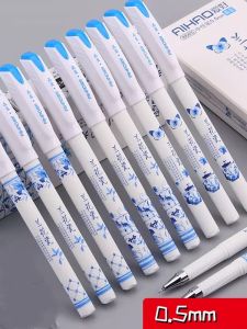 สีดำ ปากกาหมึกเจลสีน้ำเงินออร์คิดพอร์ซเลนแบบไม่ต้องกด ไส้สีน้ำเงินคาร์บอน หัวคริสตัลสีน้ำเงิน ด้ามจับกันลื่น เหมาะสำหรับธุรกิจและการใช้งานในชีวิตประจำวัน