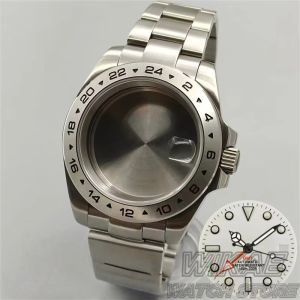 40mm Silver EXP2 GMT Watch Case And Luminous GMT Dial Hand Set Stainless Steel Sapphire Glass Fit NH34 DG3804 Movement Watch