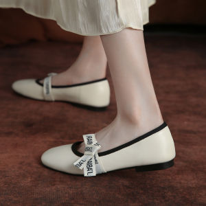 Comfortable Flat Bottom Ballet Flats Womens Genuine Leather Sweet Mary Jane Shoes Butterfly Knot Plain Heel Fashionable Casual Shoes