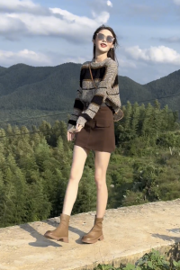 ผู้หญิง ลายสั้น เสื้อสเวตเตอร์ ฤดูใบไม้ร่วง ฤดูหนาว 2024 ใหม่ย้อนยุคสไตล์ญี่ปุ่นขี้เกียจแขนยาวถัก เสื้อท่อนบน Heattech Wool Blend