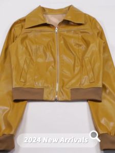 38Nibber Faux Leather Crop Jacket Women Full Sleeve Pocket Zip Cal Basic Hipster Wild Streetwear Cal Cool Autumn Trend Coats