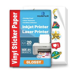 A4 20 Sheets Glossy White Vinyl Sticker Paper Self-Adhesive Waterproof for Inkjet Printer DIY Crafts Labels & Decals
