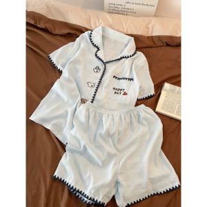 Retro Contrast Color Cartoon Dog Womens Sleepwear Set