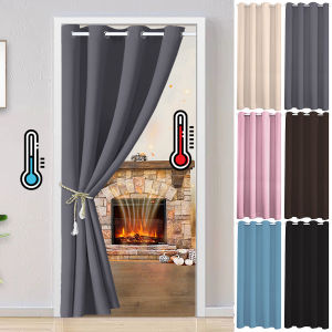 Blackout Door Curtains Panel Solid Thermal Insulated Curtains Eyelet Living Room Decor Window Drapes Bedroom Divider Ring Top