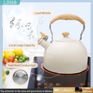 Wood Handle Whistling Kettle - Stovetop Boiling Water Takure - Classic Kitchen Appliance Large Capacity 2.5 Liters