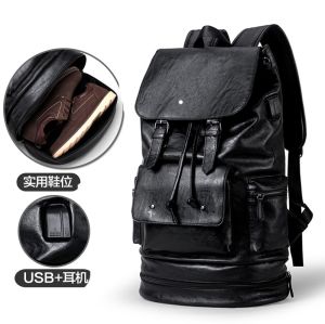Large Capacity Backpack Shoe Storage Trendy Men Business Travel British Style Leather Excursion Backpack Trendy Fashion