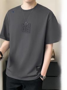 ROMON | Lormen Mens Pure Cotton Short Sleeve T-shirt Summer Thin Printed Round Neck Casual Fashionable Ice Silk Top Urban Style