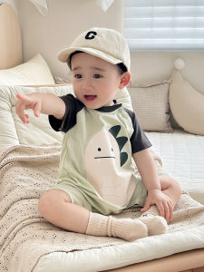 Cute Baby Dinosaur Short Sleeve Onesie Lightweight Summer Outfit Super Adorable Korean Style Cotton Clothes for Boys And Girls
