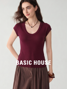 Basic House | Plain Color U-neck Thin Tencel Summer Simple Flared-sleeve Womens T-shirt