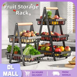 Kitchen Rack Organizer Shelf 2/3 Tier Fruit Basket Table Display Fruits Stand Detachable Storage Trays Fruit Basket Kitchen Counter for Vegetables Bread Snack Drainable water Fruit Basket