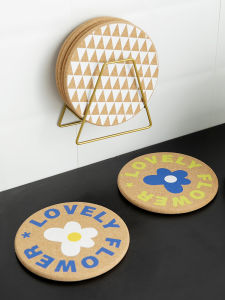 Nordic Style Cork Coaster Set of 4 round Heat Resistant Mats Cartoon Animal Pattern Table Mat Dining Table Pad Wall Hanging