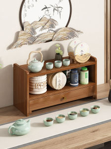 Double Layer Desktop Storage Rack Kitchen Table Organizer Bamboo Material No Drilling Required for Living Room Use