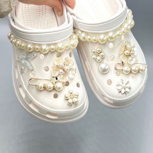 Pearl Chain Shoes Charms Shoe Buckle DIY Shoe Flower Accessories Starfish Pearl Decorative Detachable Buckle for Hole Rubber Clogs