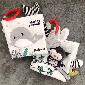(Lil Curators) Black & White Cloth Book | Washable | Paper Effect with Rustle Sound | Beep Toys | Sensory Development