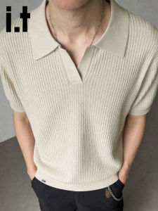 izzue | Textured Seagull Collar Knitted Casual POLO Shirt