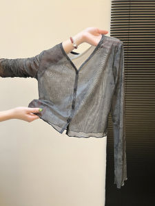 DUOFEIYAN | Áo Cardigan MESH Chống Nắng Cổ V Đen cho Hè Nhẹ Nhàng