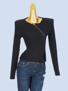 Áo Len Dệt Kim Ngắn Không Đều Cho Nữ Chất Liệu Lụa Băng Có Khóa Kéo Bên Hông Thường Ngày Cổ Tròn Dài Tay Mùa Thu