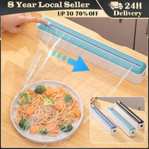 30M Food Cling Film Dispenser Plastic Wrap Dispenser Cutter Aluminum Foil Slider Stretch Film Cutter Kitchen Accessories Kitchen Wrap Dispenser Magnetic Aluminum Foil Wrap Organizer Tin Aluminum Foil Dispenser With Cutter For Cutting PP Wrap