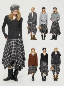 Turn Signal | Plaid Irregular A-Line Midi Skirt
