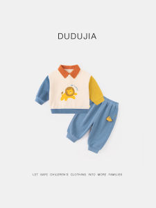 Dudujia Childrens Cartoon Polo Neck Outfit Cotton Polyester Blend Two-Piece Set for Babies And Toddlers Boys And Girls