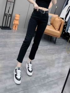 Spring New Style Slimming Large Size Womens High Waist Elastic Straight Leg Jeans Commute Style Casual Cotton Blend Denim