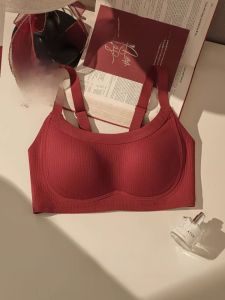 Red Sports Bra And Panties Set Thin Design for Big Breasts Invisible No Steel Ring Auxiliary Breast Reduction Lift Home Clothes