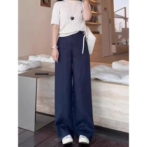 Fashionable High Waist Drape Narrow Linen Pants