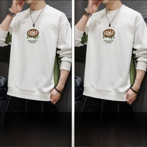 ROMON | Áo thun nam tay dài thường ngày mùa xuân thu mới thời trang in cổ tròn áo nỉ cơ bản chất liệu PU chống khuẩn