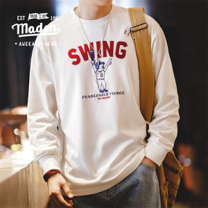MADEN brand men youth 2025 spring new campus college style American retro letter baseball print long sleeved hoodie with a round neck and a mens pure cotton base shirt