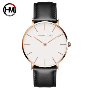 100% Original HANNAH MARTIN watch for Men Japan Quartz Movement Waterproof Ultra Thin Simple Casual Stainless Steel Leather 40mm Jam Tangan Perempuan with Box
